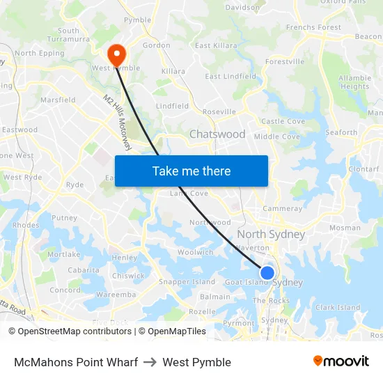 McMahons Point Wharf to West Pymble map