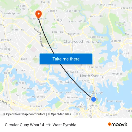 Circular Quay Wharf 4 to West Pymble map