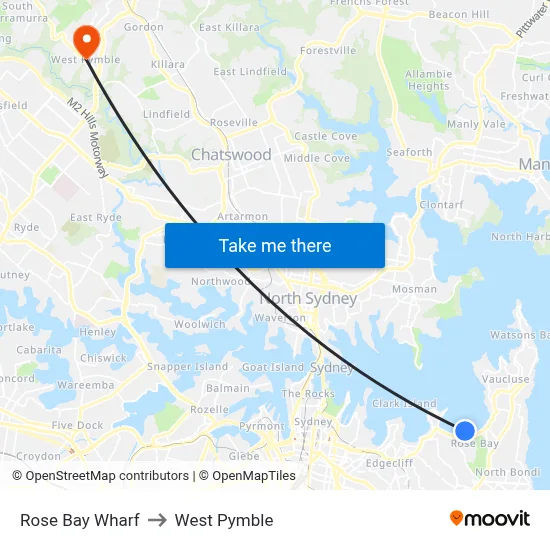 Rose Bay Wharf to West Pymble map