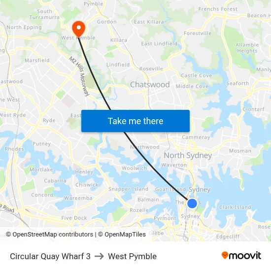 Circular Quay Wharf 3 to West Pymble map