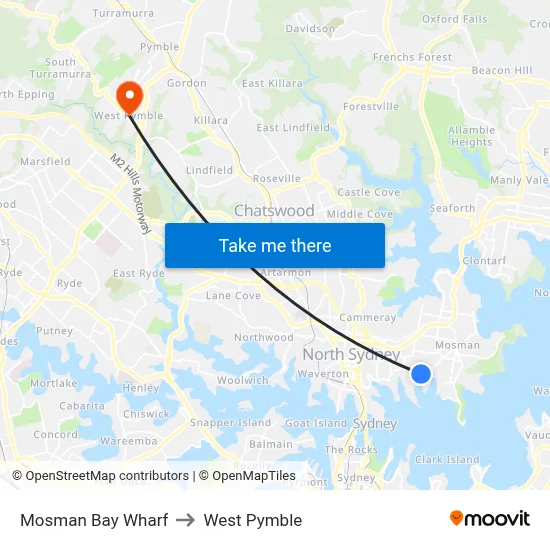 Mosman Bay Wharf to West Pymble map