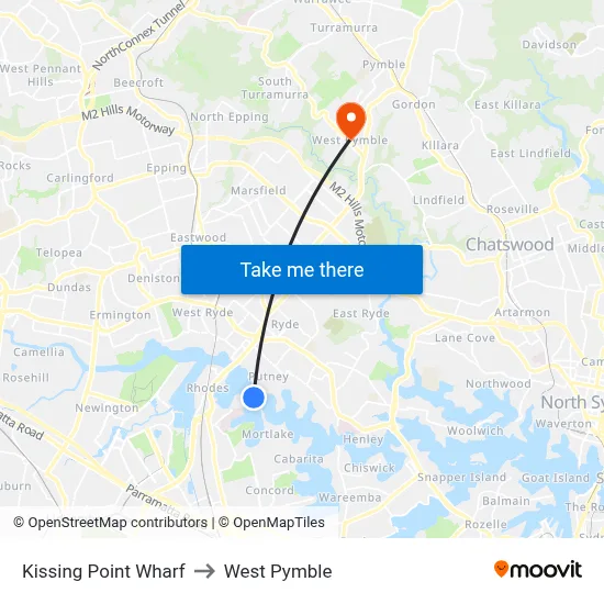 Kissing Point Wharf to West Pymble map