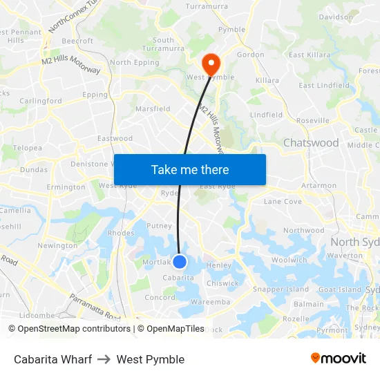 Cabarita Wharf to West Pymble map