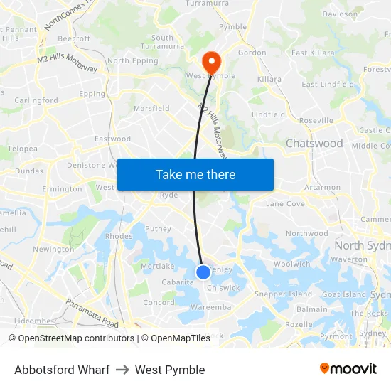 Abbotsford Wharf to West Pymble map