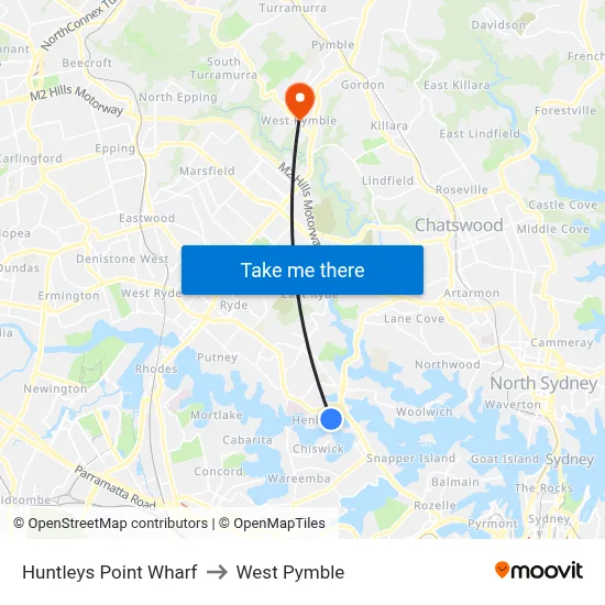 Huntleys Point Wharf to West Pymble map