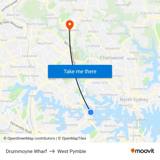 Drummoyne Wharf to West Pymble map