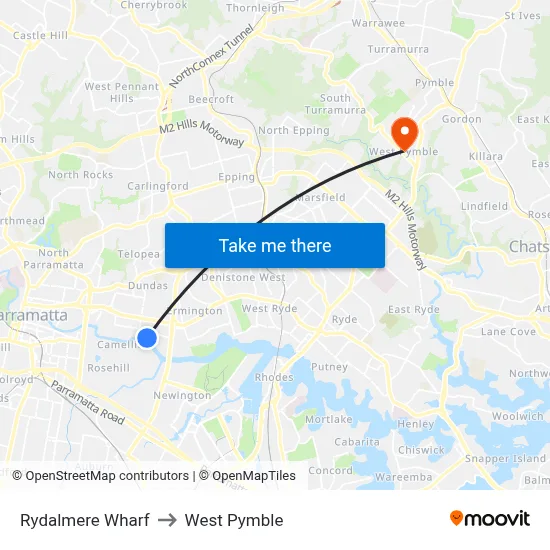 Rydalmere Wharf to West Pymble map