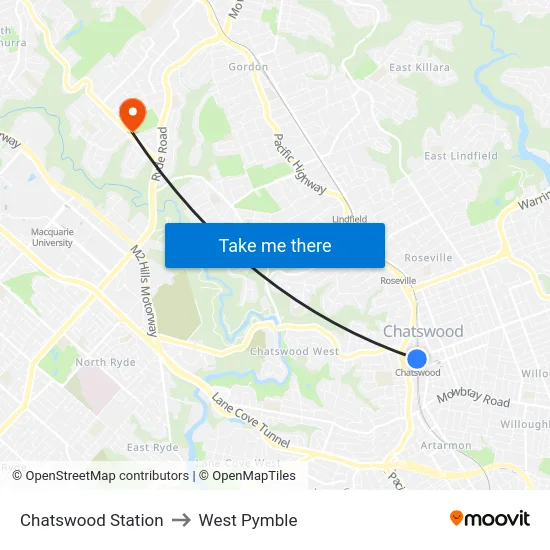 Chatswood Station to West Pymble map