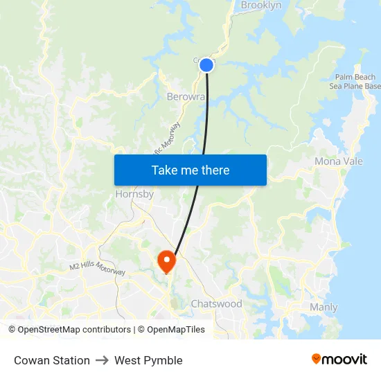 Cowan Station to West Pymble map