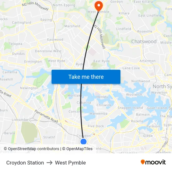 Croydon Station to West Pymble map