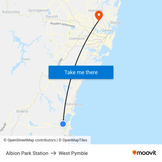 Albion Park Station to West Pymble map