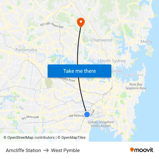Arncliffe Station to West Pymble map