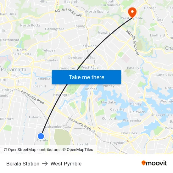 Berala Station to West Pymble map