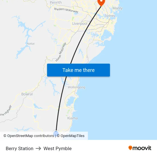 Berry Station to West Pymble map