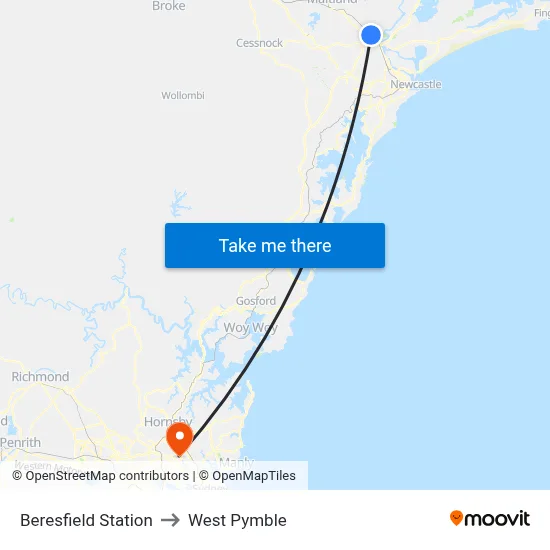 Beresfield Station to West Pymble map