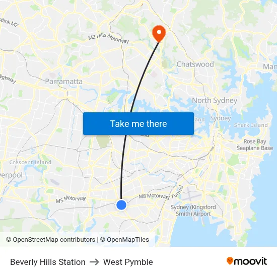 Beverly Hills Station to West Pymble map