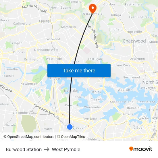 Burwood Station to West Pymble map