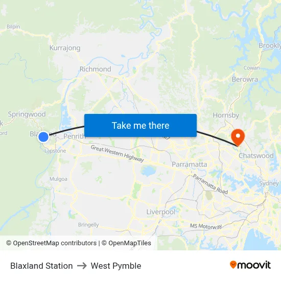 Blaxland Station to West Pymble map