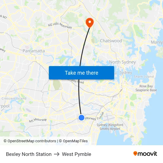 Bexley North Station to West Pymble map