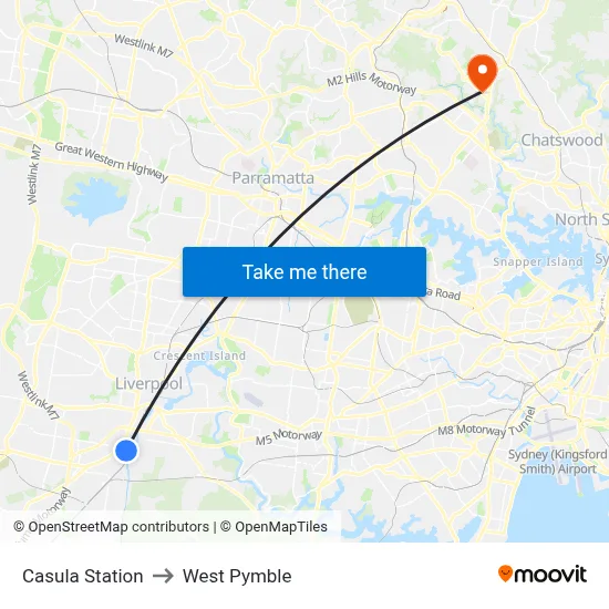 Casula Station to West Pymble map