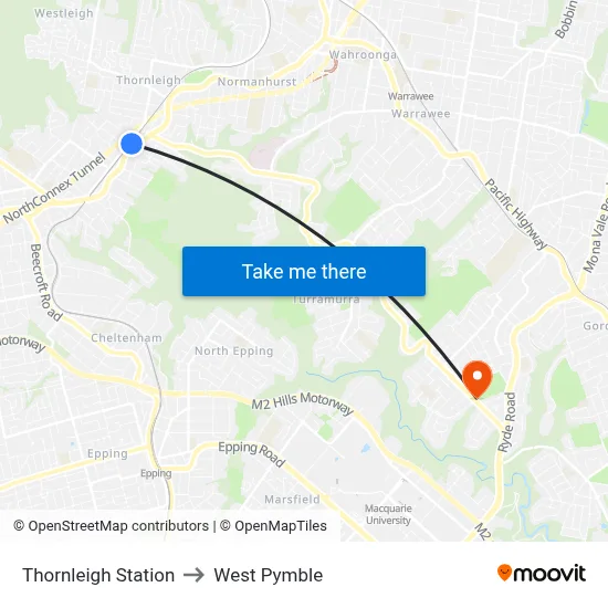 Thornleigh Station to West Pymble map