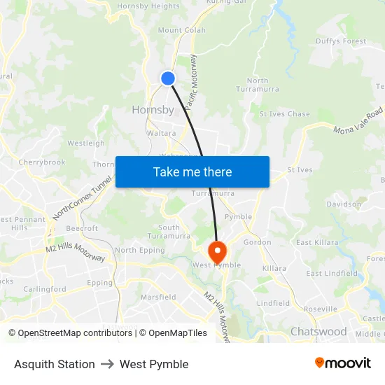 Asquith Station to West Pymble map