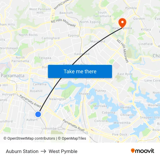 Auburn Station to West Pymble map