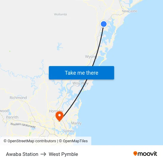 Awaba Station to West Pymble map