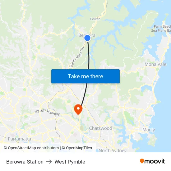 Berowra Station to West Pymble map