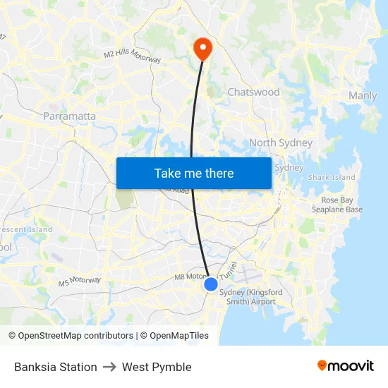 Banksia Station to West Pymble map