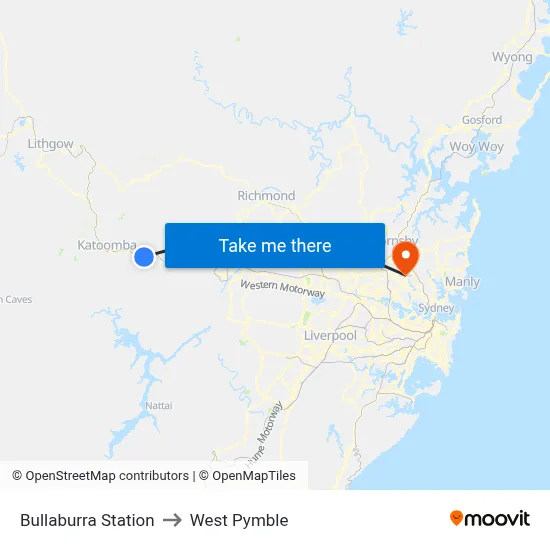 Bullaburra Station to West Pymble map