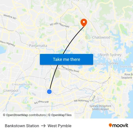 Bankstown Station to West Pymble map