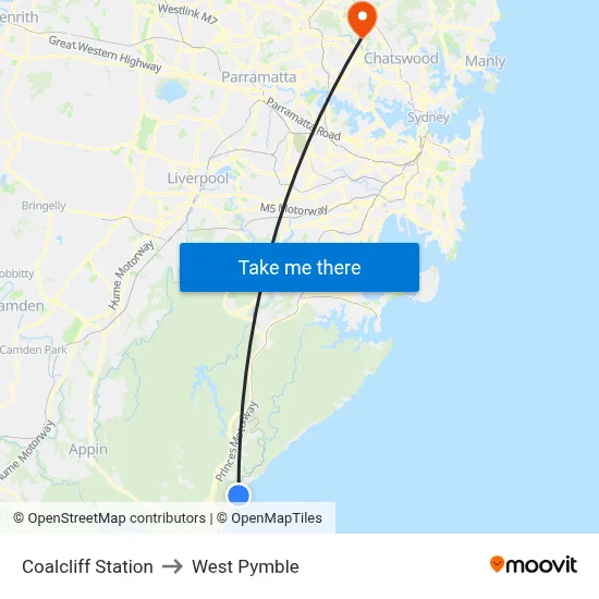 Coalcliff Station to West Pymble map