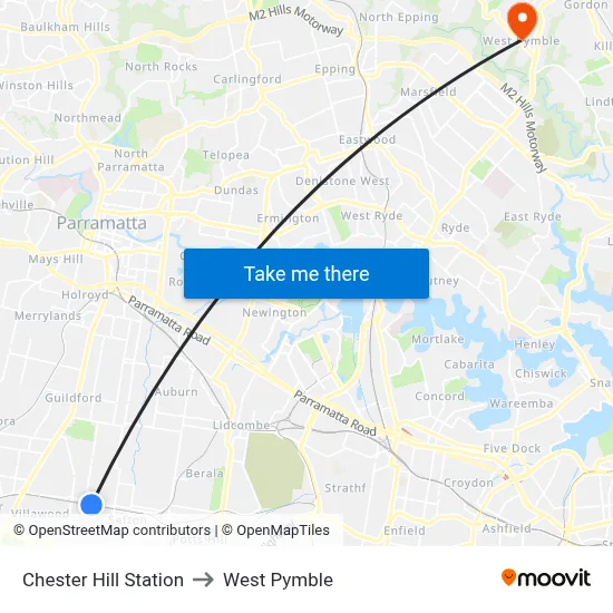 Chester Hill Station to West Pymble map