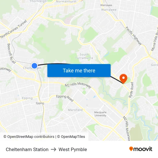 Cheltenham Station to West Pymble map