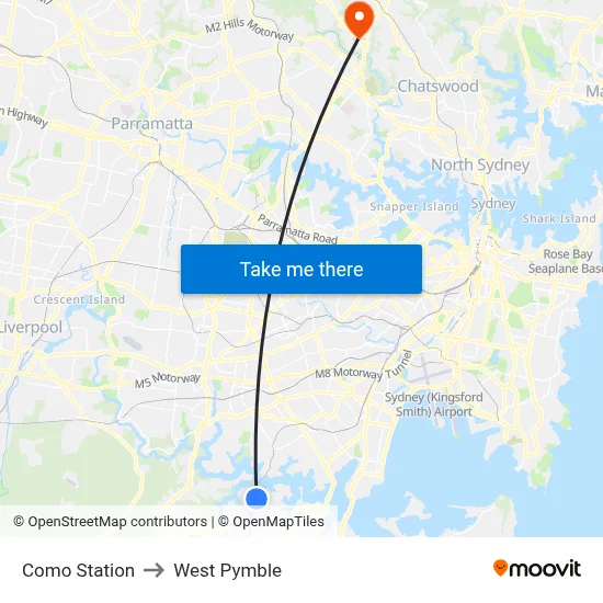 Como Station to West Pymble map