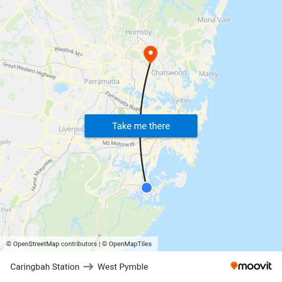 Caringbah Station to West Pymble map