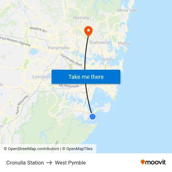 Cronulla Station to West Pymble map