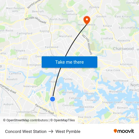 Concord West Station to West Pymble map