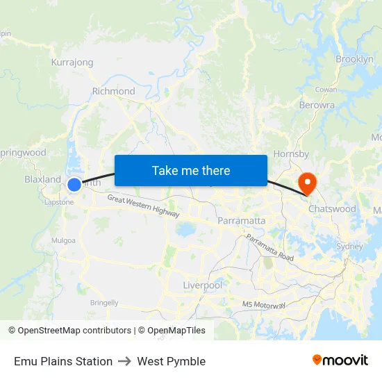 Emu Plains Station to West Pymble map