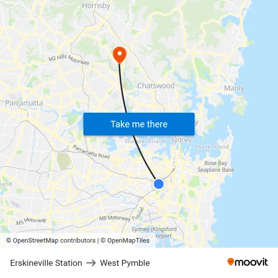 Erskineville Station to West Pymble map