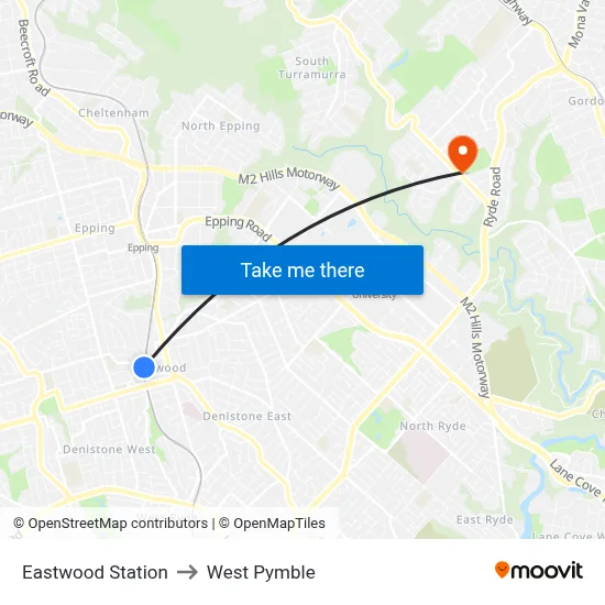 Eastwood Station to West Pymble map