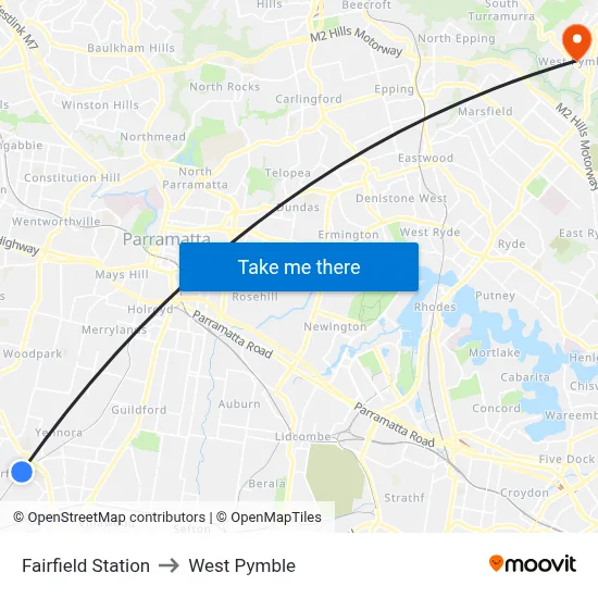 Fairfield Station to West Pymble map