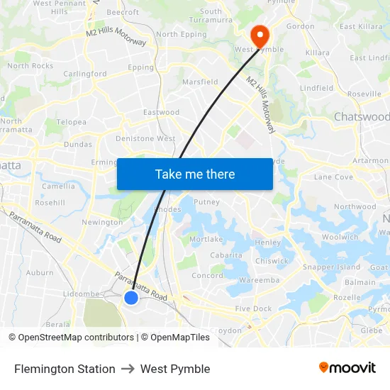 Flemington Station to West Pymble map