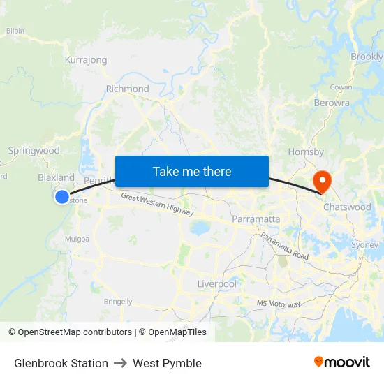 Glenbrook Station to West Pymble map