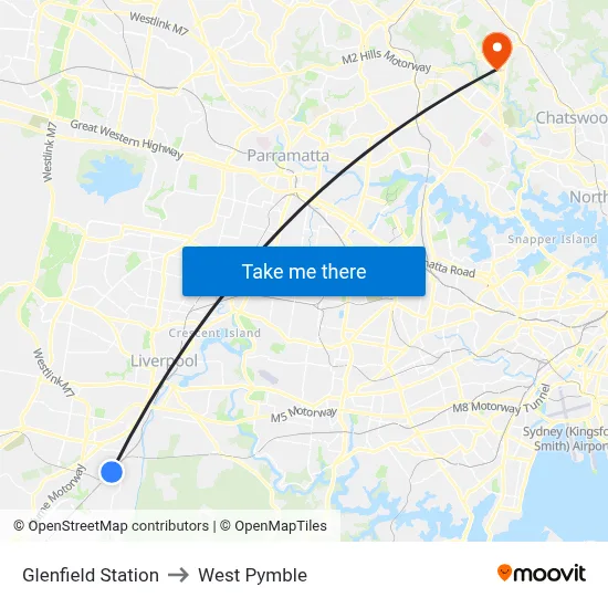 Glenfield Station to West Pymble map