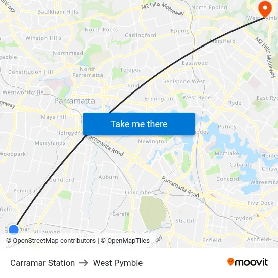 Carramar Station to West Pymble map
