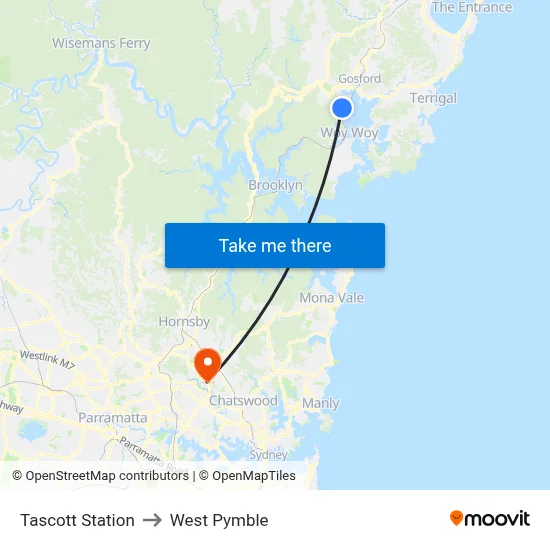 Tascott Station to West Pymble map