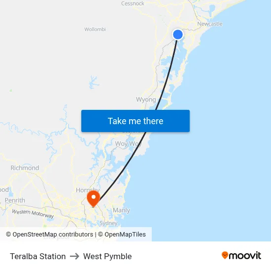 Teralba Station to West Pymble map