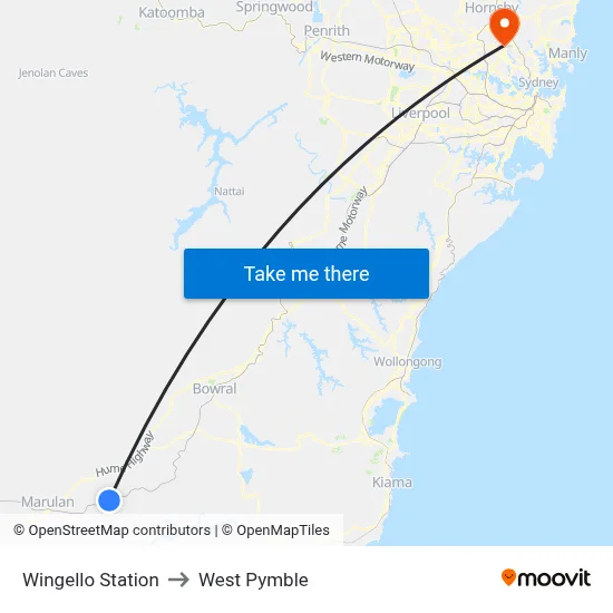 Wingello Station to West Pymble map